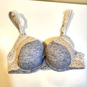 Soma Gray and Cream Lace Trim Bra Full Coverage 34c